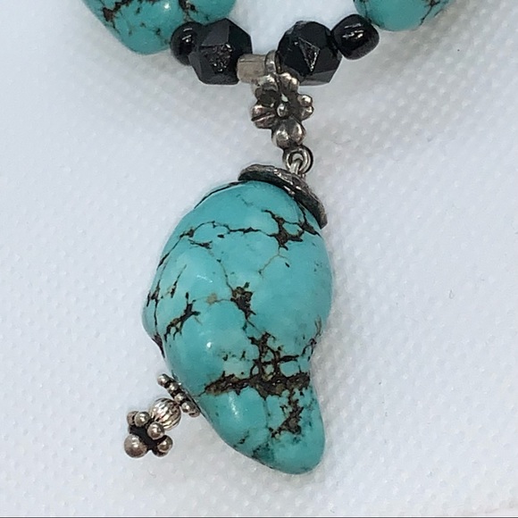 Handcrafted “Paisley” Turquoise Howlite Necklace & Earrings 925 - Picture 10 of 11